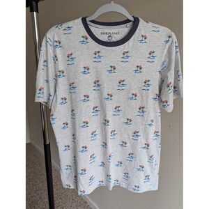 Free Planet Mens Grey Palm Tree Tropical Print Ringer T-Shirt Medium